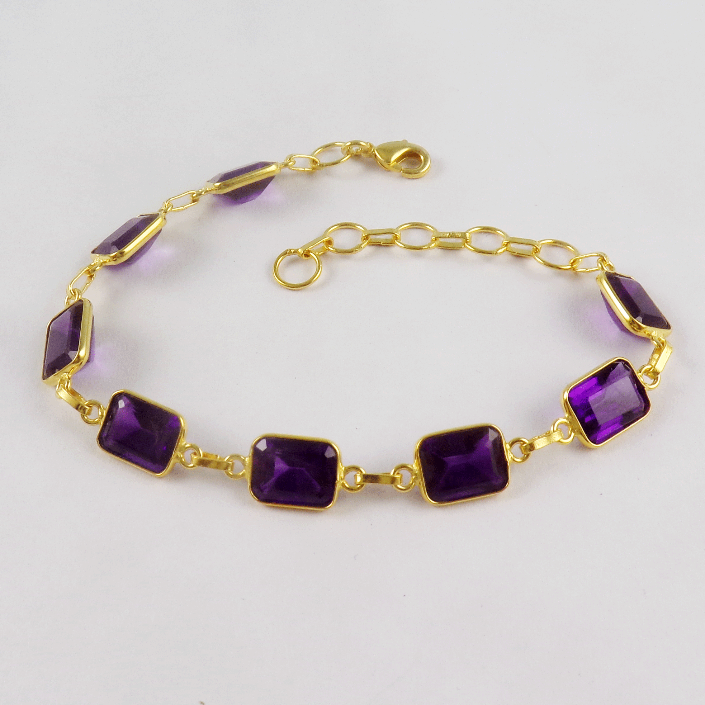 Graceful Amethyst Brass Bracelet P - BZB999 18K Gold Plated Cut Octagon Shape 7x9mm Bezel Setting Brass Bracelet